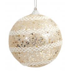 Χριστουγεννιάτικη Μπάλα Σαμπανιζέ με Λευκές Ρίγες (8cm)